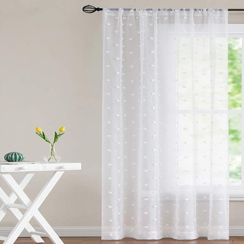 

1/2 панели оконная прозрачная занавеска помпоновые шторы вуаль прозрачная дверная панель карнизные шторы для гостиной спальни домашний декор W140xH160cm