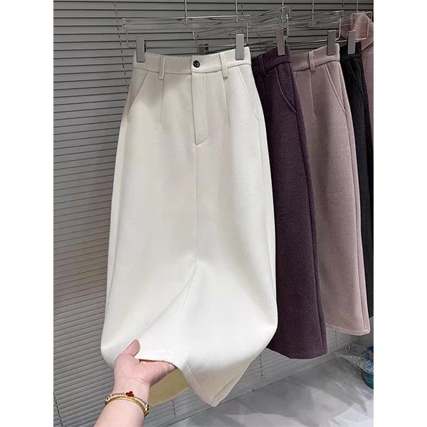2025 Winter Korean Wool A-Line High-Waisted Midi Skirt for Women 2XL грязно-белый