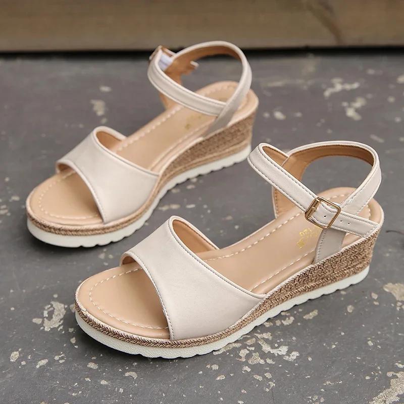 Fashion Lightweight Wedge Sandals for Women Summer 2025 Buckle Strap Platform Sandles Woman Thick Sole Non Slip Casual Sandalias Mujer