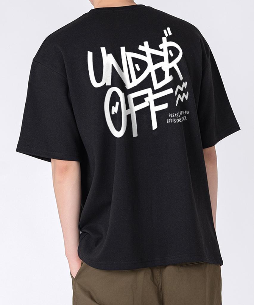 UNDEROFF Oversized Crew Neck Graffiti Back Logo Short Sleeve T-Shirt White Black