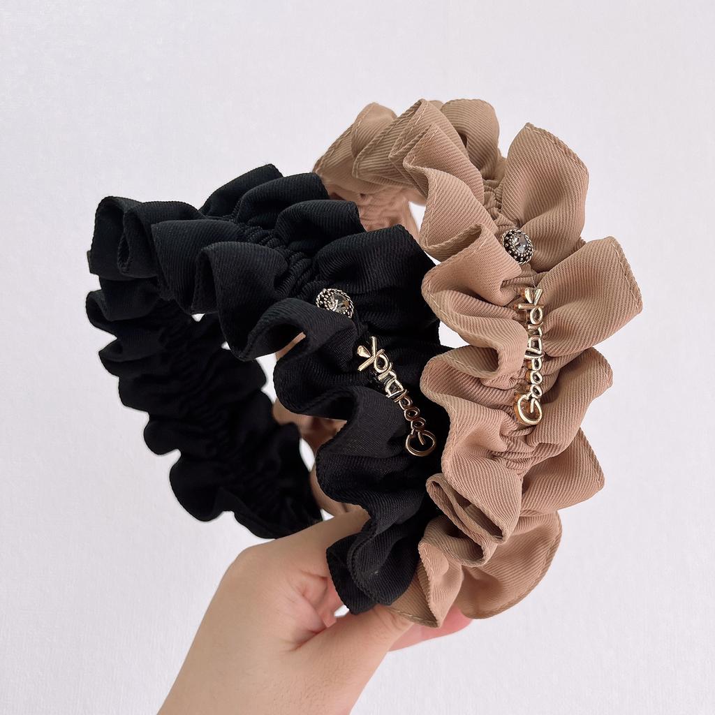 PROLY New Fashion Autumn WInter Headwear Solid Color Big Bowknot Turban Casual Pleated Hairband For Adult Hair Accessories