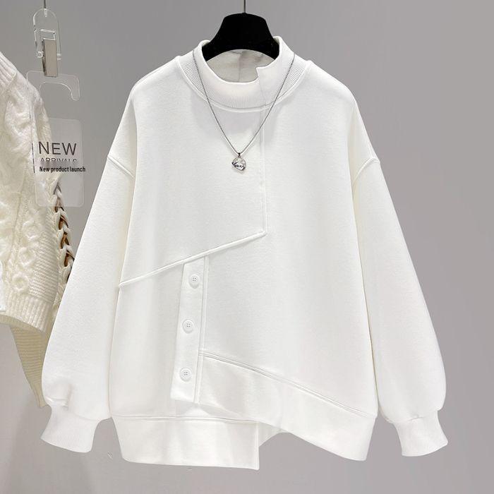 2026 Plus Size Women's Half-High Collar Sweatshirt - Spring/Autumn Korean Style Simple Loose Jacket