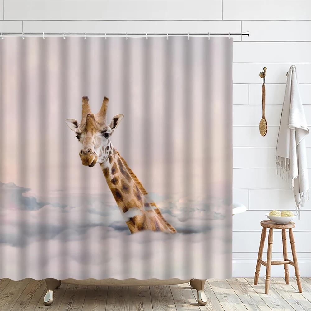 

Funny Animal Shower Curtain Giraffe African Wildlife Kid Boy Bath Curtains Modern Waterproof Fabric Bathroom Decor With Hooks W60H190(CM)-1 Pcs