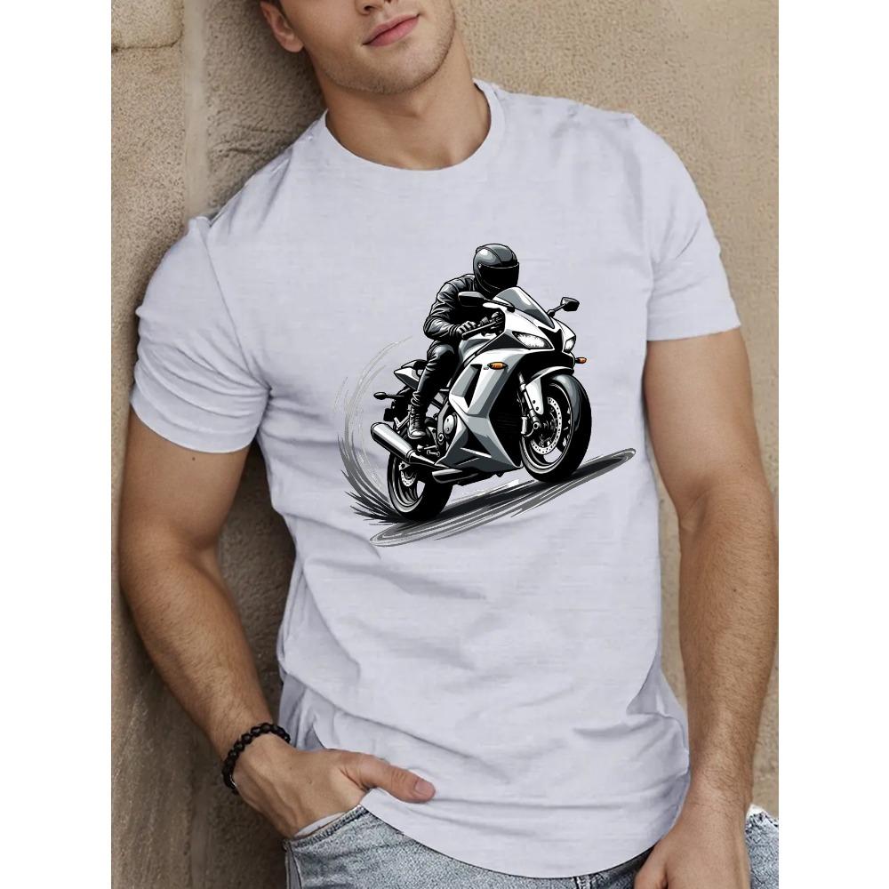 European sizes Men'S Summer T-Shirt Featuring a Motorcyclist Leaning Into a Curve