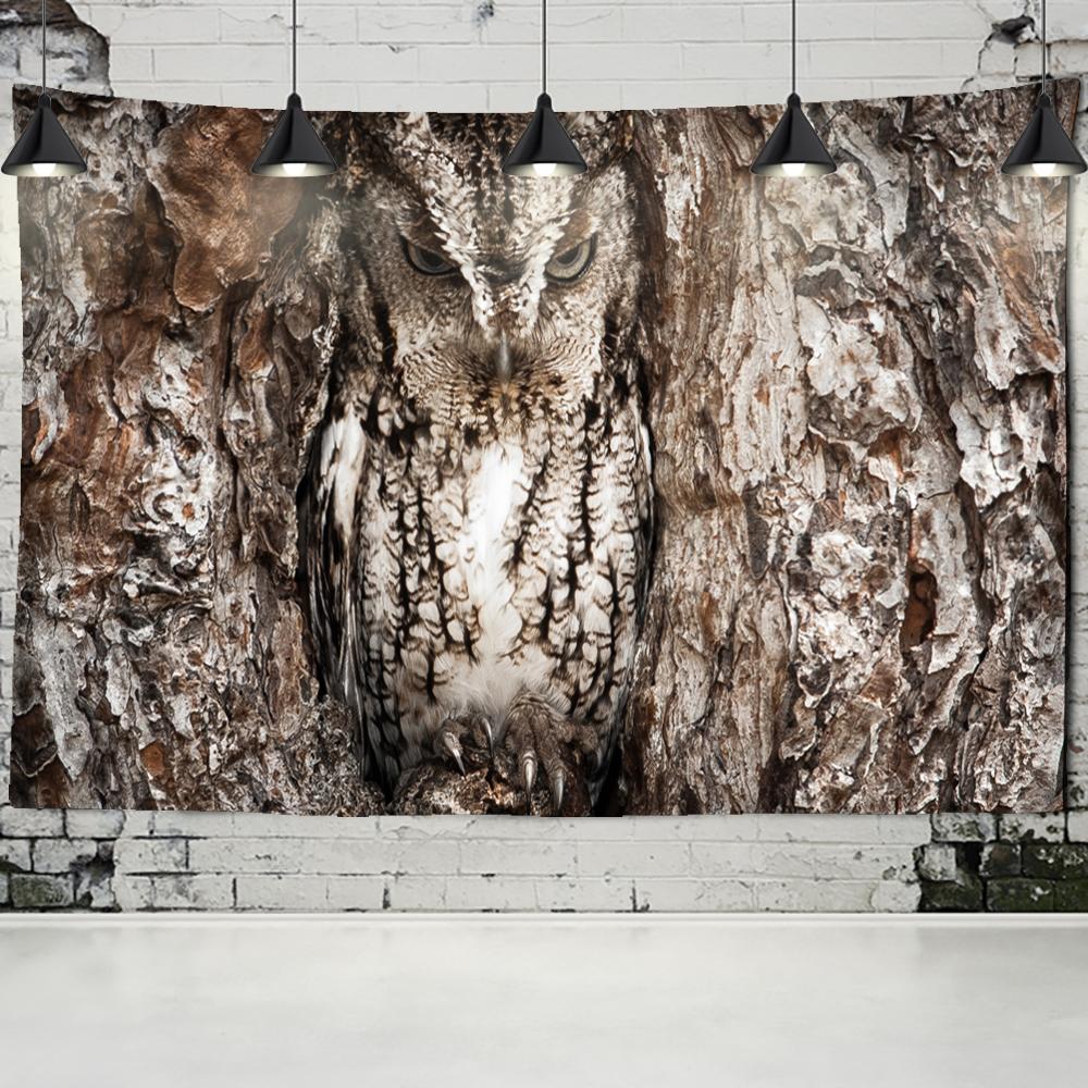 Sova Na Stromě Tapiserie Nástěnná Závěsná Abstraktní Tajemný 3D Tisk Psychedelická Estetika Domácí Pokoj Dekorace