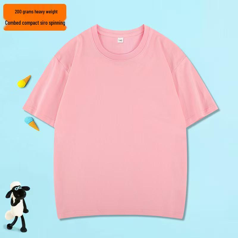 200g Pure Cotton Children's Short Sleeve Round Neck T-shirt – Parent-Child Casual Campus Style, Boys' Plain Color School Uniform Top
