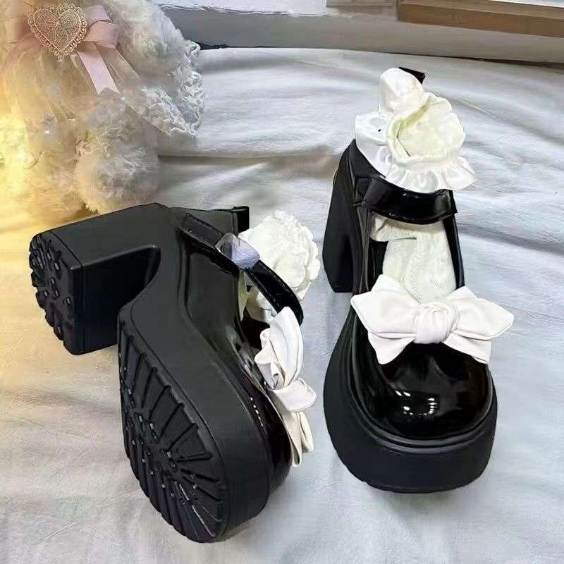 High Heel Sweet Bow High Heel Single Mary Jane Shoes Women's Bow Single Shoes Women's Autumn Mary Jane Vintage Thick