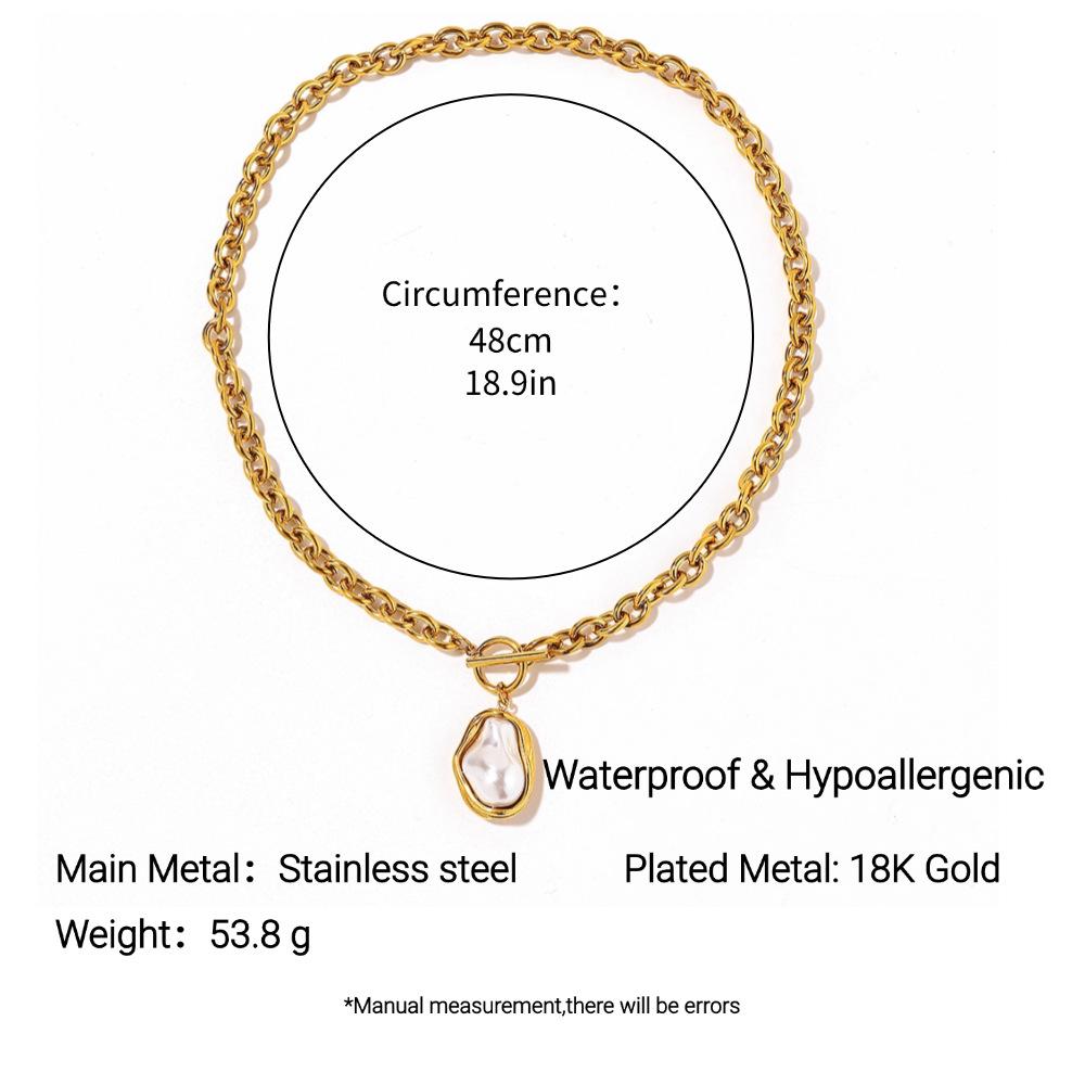 

Yingtai 18k Gold-Finished Stainless & Titanium Steel Necklace with Baroque Imitation Pearl - Elegant Fine-Polished Design for Women