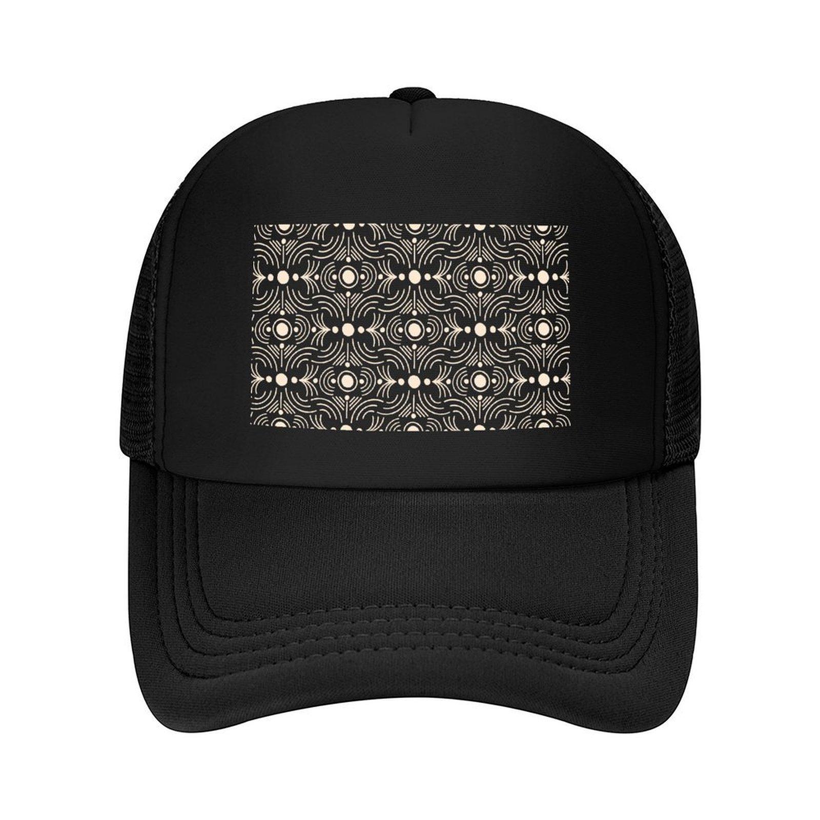 Boho Mud Cloth  Geometric Abstract Minimalist Geometric Lines  Dots  Black  White Baseball Cap