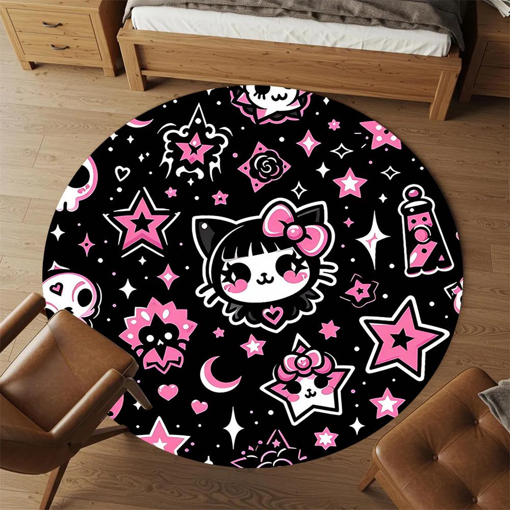 1pc cat star Round Chair mat Area Rug - Non-Slip, Floor Mat for Office, Bedroom, and Indoor Decor -1002012