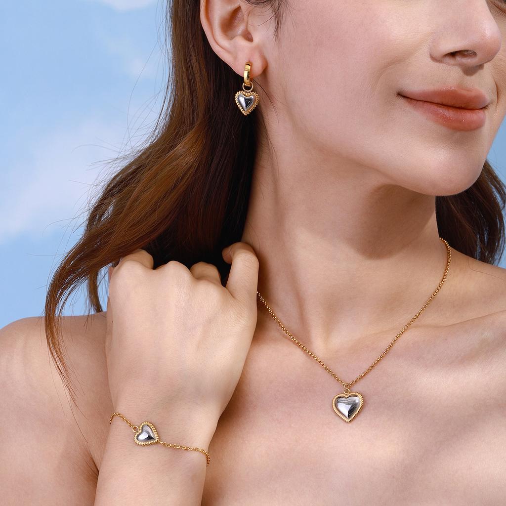 Yori Valentine's Day Gift Charm Smooth Stainless Steel Metal Heart Love Necklace Earrings Waterproof Women Accessories Gift