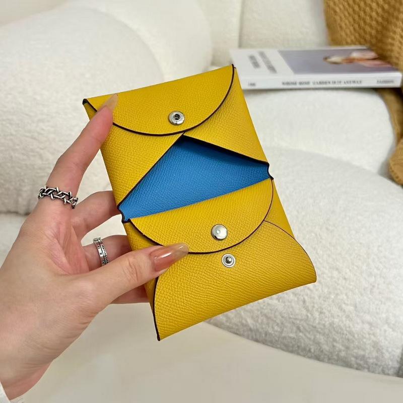 2025 New Style Real Leather Card Bag Womens Contrast Color Card Holder EP Lanyard Buckle Cross-Border Card Bag Zero Wallet Coin Purse