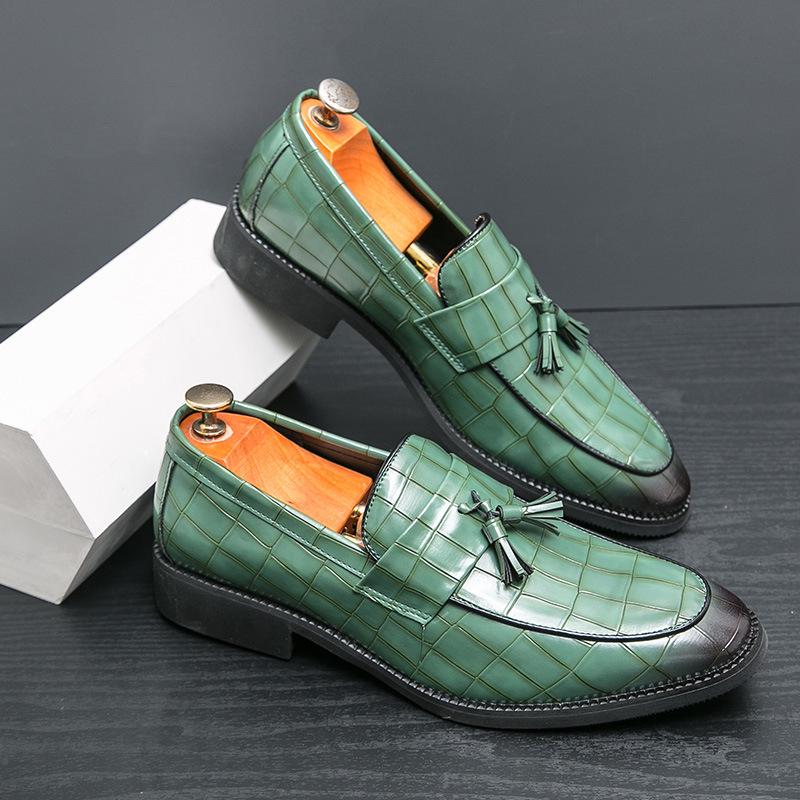 Men's Embossed Leather Tassel Loafers - Korean/British Style, Formal & Casual, Plus Sizes, Perfect for Weddings