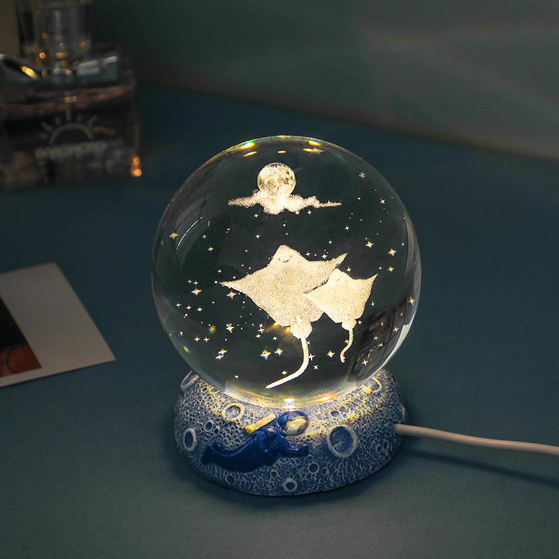 3D Laser Crystal Ball Night Light with Luminous Base - Decorative Desktop Ornament and Gift