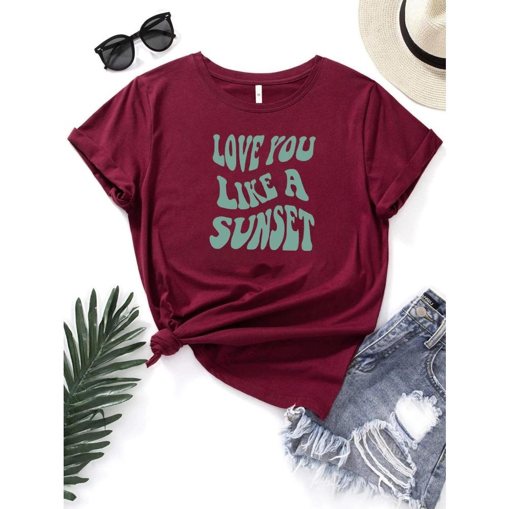 Women'S Top Crew Neck Letter Print Short Sleeve T-Shirt