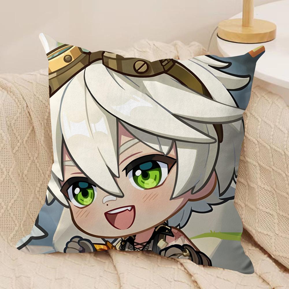 Bennett cute Genshin Impact Cushion Cover Silky Short Plush Invisible Zipper Dustproof Sofa Pillow Case for Home Decor