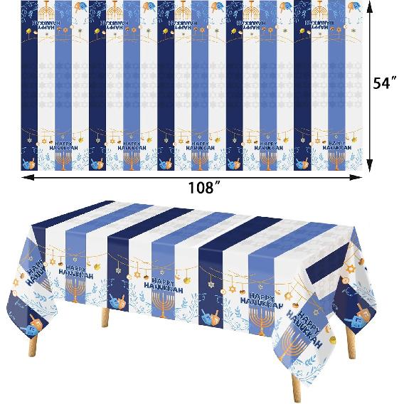 Fancy Land 3Pcs Hanukkah Tablecloth Happy Hanukkah Disposable Plastic Table Cover Blue and White Chanukah Decorations with Menorah Star of David for