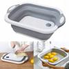 Foldable silicone bowl with drain, gray, for vegetables, laundry, 6l