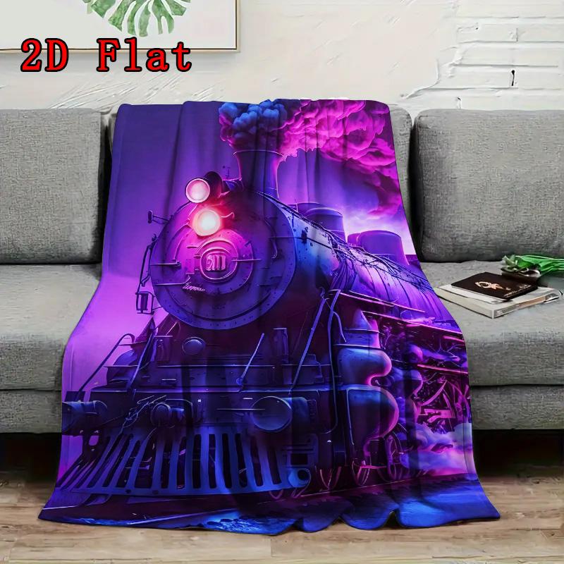 Purple Train 2D Flat Pattern Flannel Blanket High quality All Seasons Warmth and Comfort Perfect for Christmas Gifts.MMT0918630