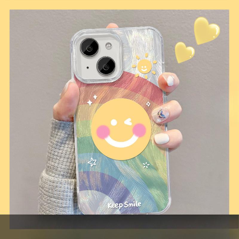 

Подходит для Opporeno12pro Чехол для мобильного телефона из перьевой пряжи Vivos18 Улыбающееся лицо Радужная невидимая подставка Xiaomi 14 Redmi Note 9 Pro