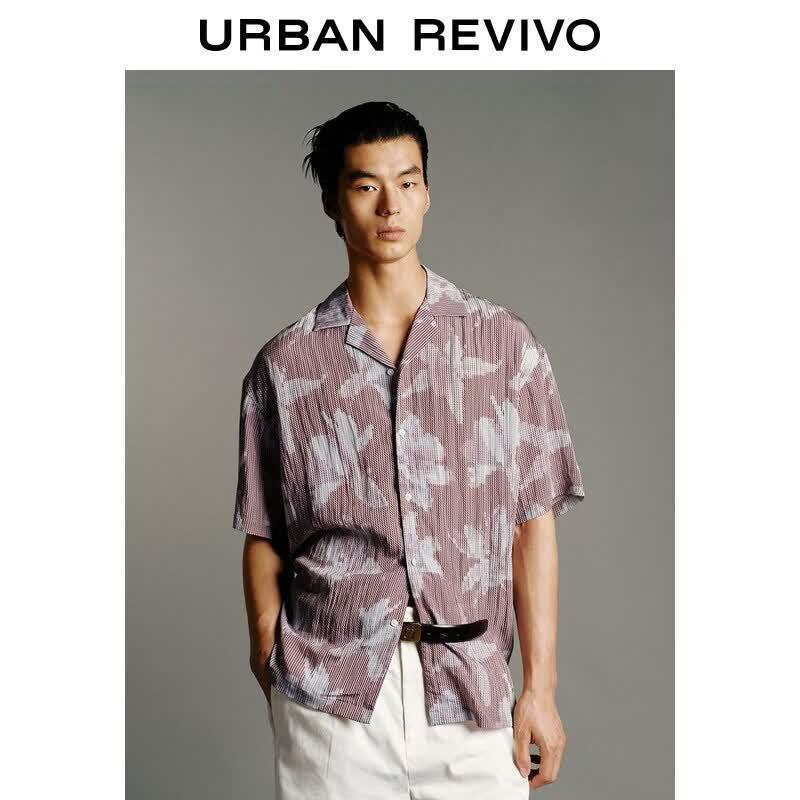 UR2026 Summer Men s Floral Print Short Sleeve Lapel Shirt M