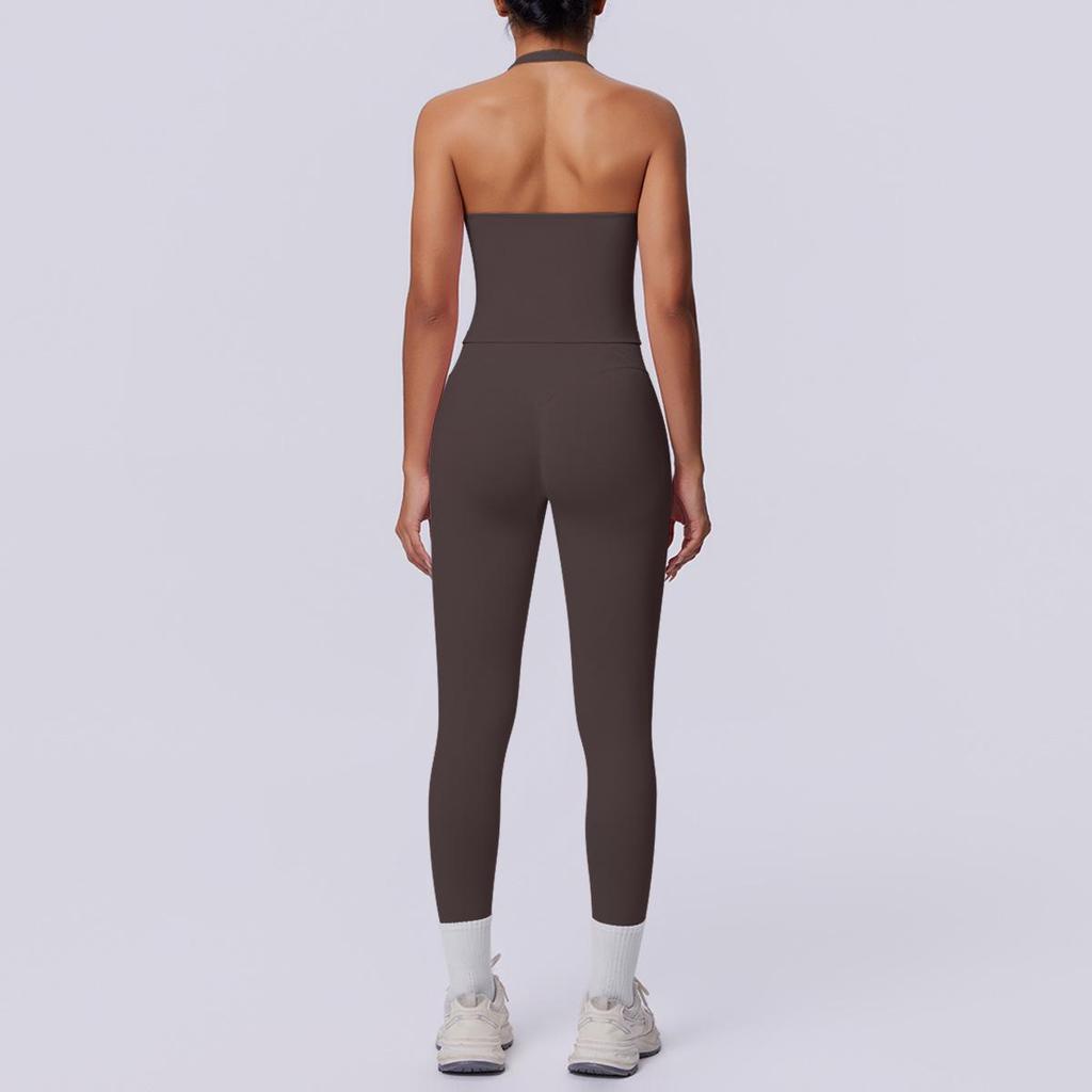 Seamless Solid Color Halter Backless Bodycon Yoga & Running Set