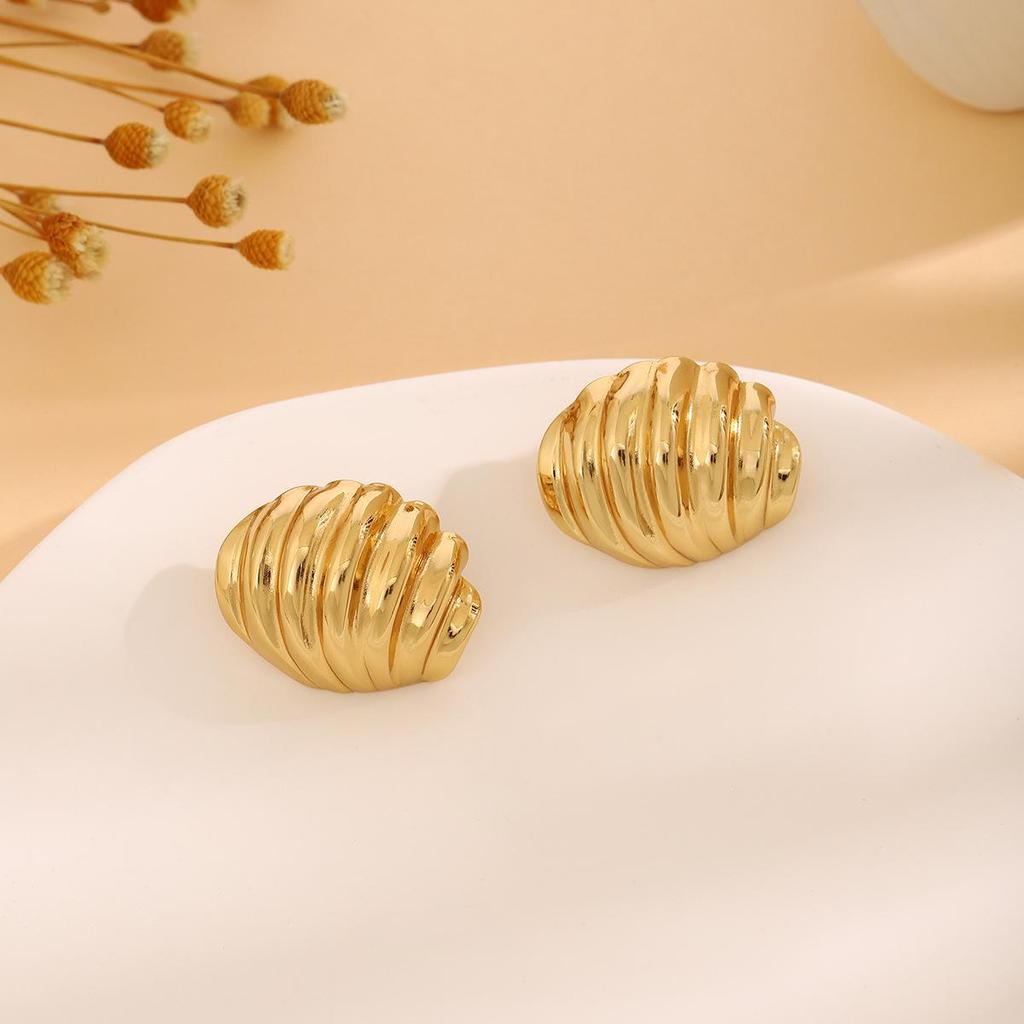 High-End Metal Heart Butterfly Flower Earrings with Exaggerated Pleated Texture