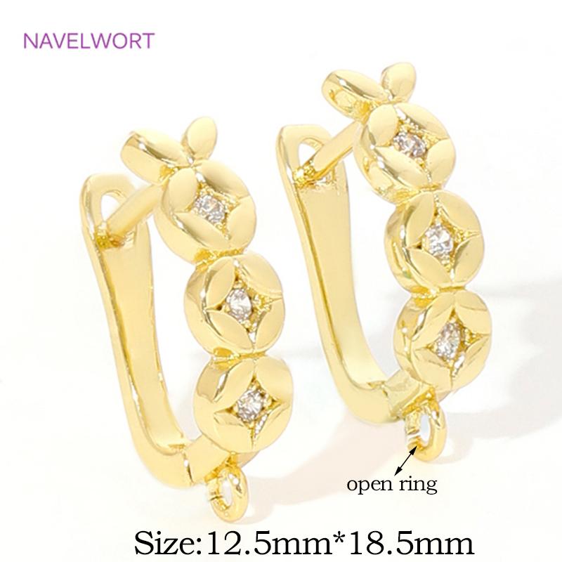 18K Gold Plated Brass Shvenzy Earwires Inlaid Zircon Earring Fixtures,Fastener For Earrings,For DIY Earring Making Accessories