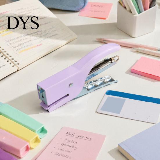 Office Workspace Accessories Mini Handheld Stapler, with Ergonomic Curved Design, Macaron Stapler for Paper Colored Compact Metal Daily Document