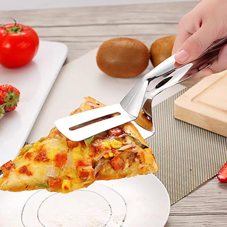 Dual-Function Stainless Steel Tongs and Spatula - Food Grade, Thickened, for Frying, Baking, and More