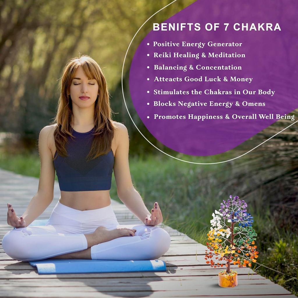 Seven Chakra Crystal Tree Good Luck Showpiece for Home Decor Items Crystals Gemstones Bonsai Money Tree for Good Luck, Decoration Gift