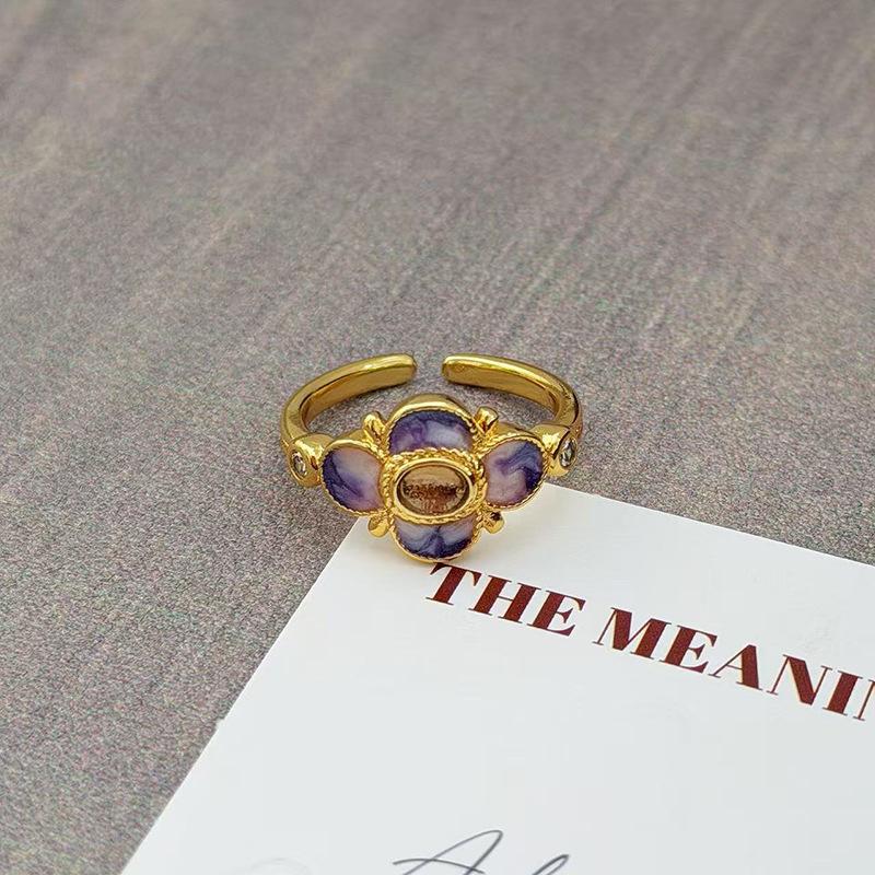 Purple Brilliant Enamel Medieval Vintage Open Ring Retro Personality Niche High Sense Stacked Index Finger Ring
