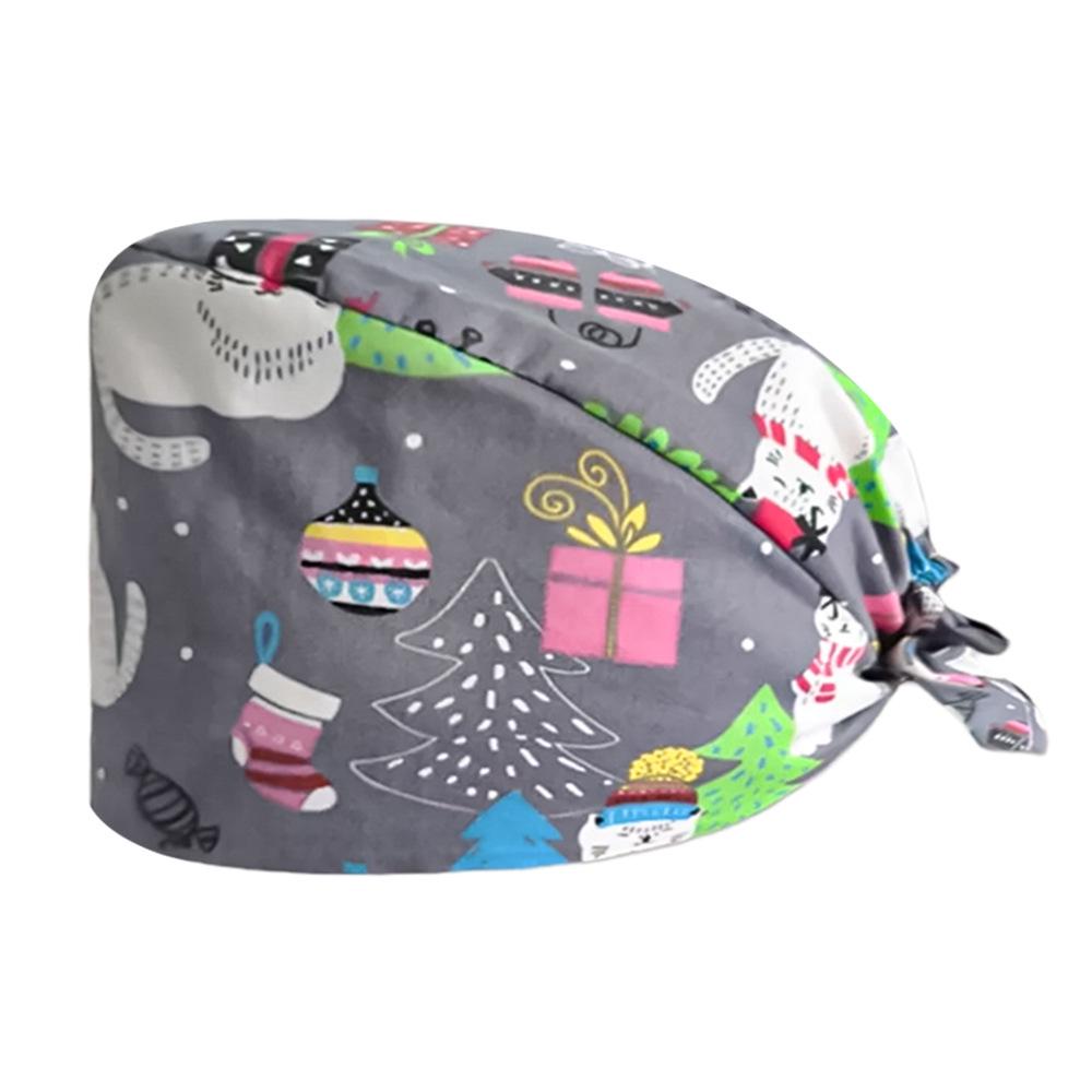 Cute Christmas Cartoon Surgical Cap - Comfortable Cotton Dustproof Head Cover for Chefs & Nurses