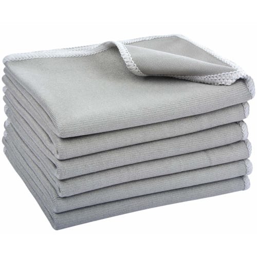 SINLAND Quick-Drying Microfiber Glass Wiping Cloths, Kitchen Dish Cleaning Towels, 6-Count, 30cm x 40cm, Gray