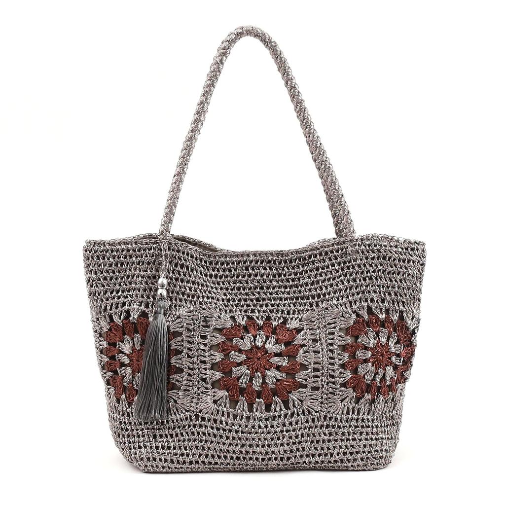 Metallic Cord Crochet Tote Bag 2613112029 Gunmetal [Kuuko] (219)