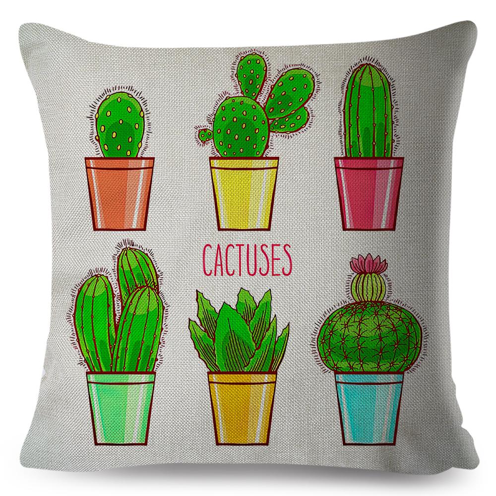 Succulent Cushion Cover Colorful Potted Cactus Design Soft Polyester Sofa Chair Decor Throw Pillow Case