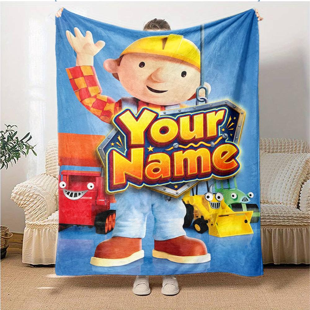 1pc Bob the Build Blanket with Custom Name, Gift, for Men and Women, Soft Blanket, Good for Sofa Bed Couch Travel, Lightweight Flannel Blanket