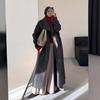 2025 Cross-border European & American Autumn New Cardigan Elegant A-Line Long Skirt Waist-Cinching Large Lapel Lazy Long Trench Coat