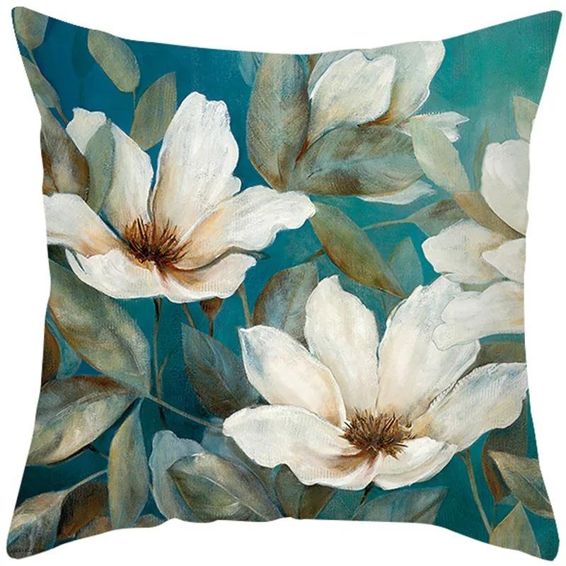 Blue Flower and Bird Print Decorative Pillowcase Living Room Office Ornaments Home Pillowcase