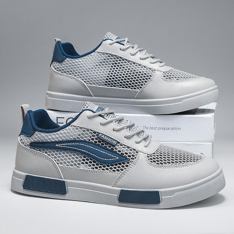 2025 New Men's Shoes Summer Breathable Thin Mesh Hollow Mesh Sports and Leisure Board Shoes Men's White Shoes