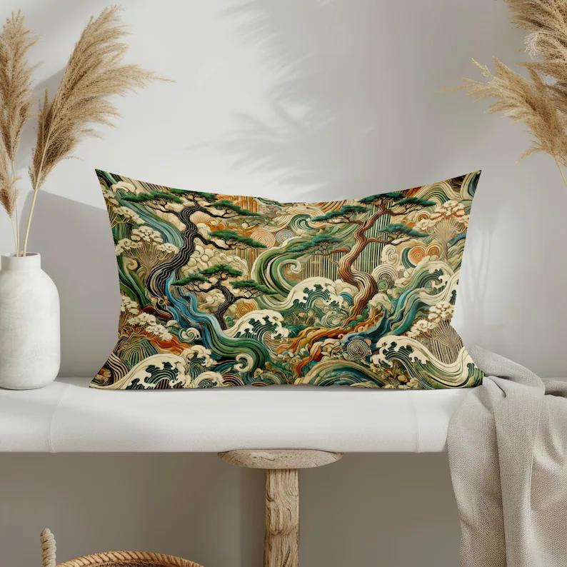 VIKAMA Boho Tropical Pillow Cover Palm Leaf Hibiscus Design Decorative Cushion Case for Home Patio Garden Bedroom Living Room
