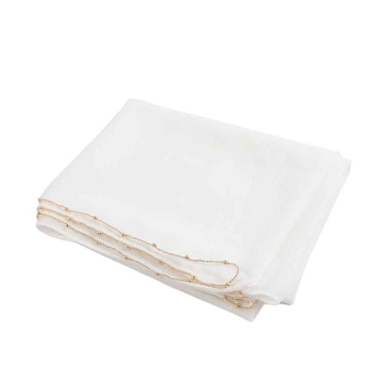 Lightweight Chiffon Scarf With Gold Chain Trim Womens Head Wrap One-Sided Solid Color