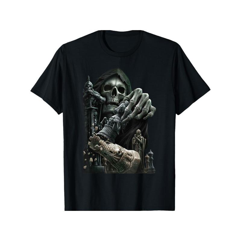 

European sizes Humorous Chess Grim Reaper Skull Stylish Gothic Gift T-Shirt for Chess Enthusiasts, Regular Fit 4XL чорний