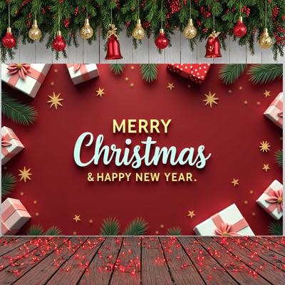 Happy New Year Banner Festive Merry Christmas Banner Xmas Backdrop Red Background Holiday Display For Home Decoration Holiday
