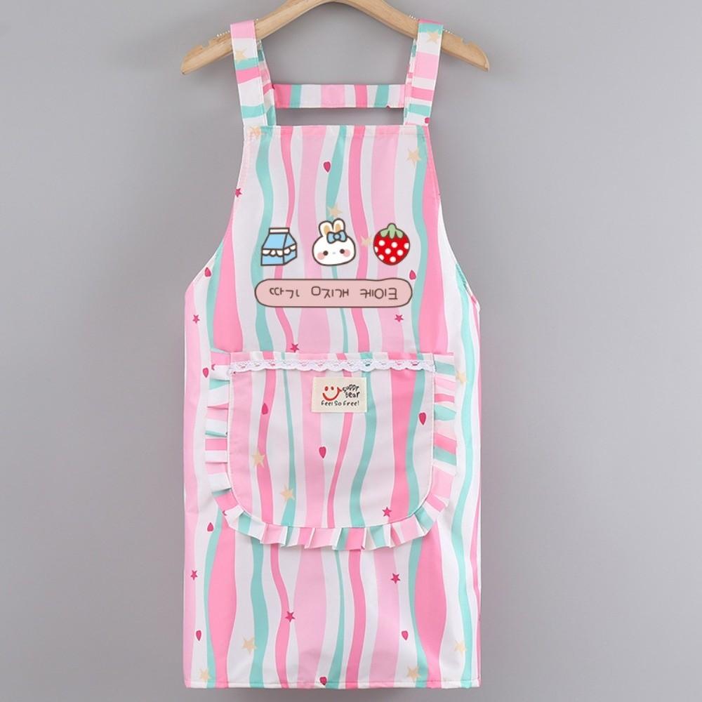 New Cute Canvas Coverall Anti-Pollution Breathable Long-Sleeved Apron Waterproof Pink Green Kitchen Aprons for Household