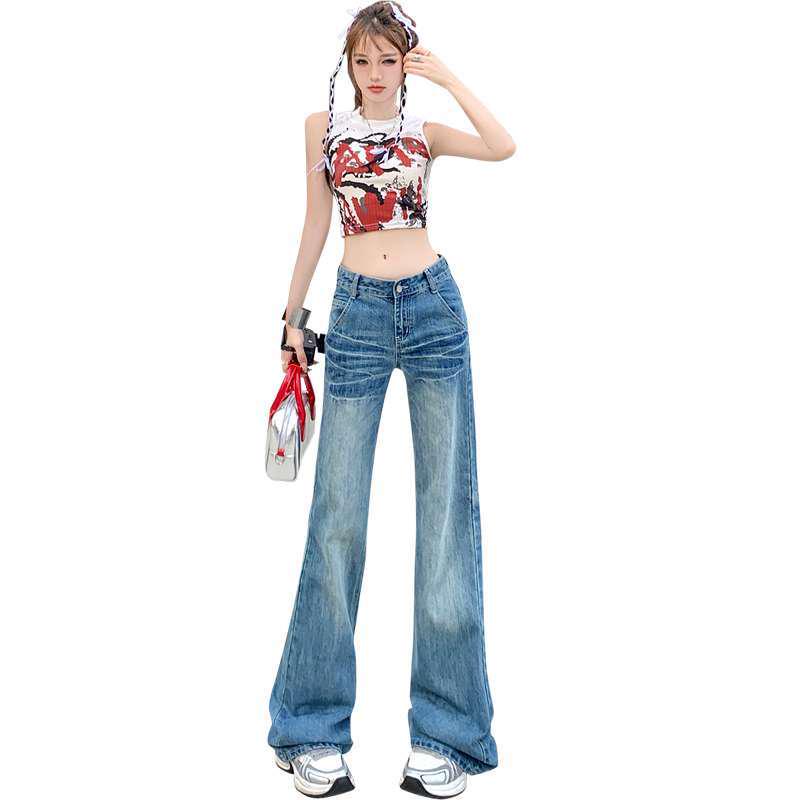 Retro Low-Waist Flare Jeans - Women's Slimming American Style Summer Pants