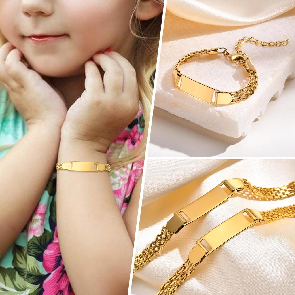 Vnox Personalized Mom Daughter Baby Bracelets, Gold Color Stainless Steel Mesh Band Wristband, Baptism Gift