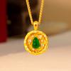 Women Diamond Wealth Basin Green Stone Gourd Gold Pendant 24K Pure Gold AU999 Protective Luck