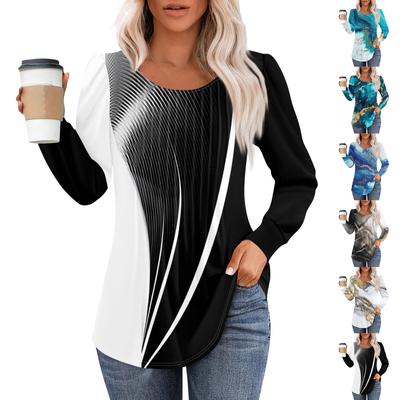 Top tricou cu mânecă lungă cu mânecă lungă, pliat, casual, pentru femei