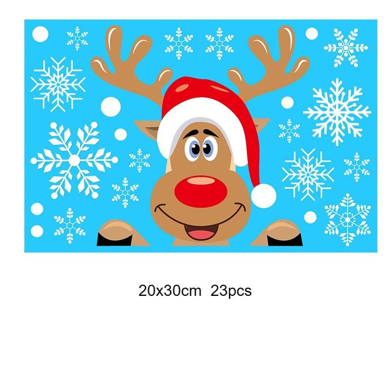Christmas Static Window Stickers Large Snow Flake Elk PVC Wall Decals Santa Party New Year Home Glass Decor Dress Up Accessories